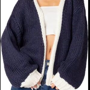 Edikted Navy and Cream Open-Front Cardigan